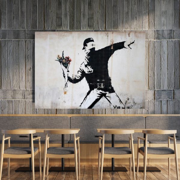 Obraz na płótnie CANVAS Banksy Chuligan rzucający bukietem kwiatów 70x100cm