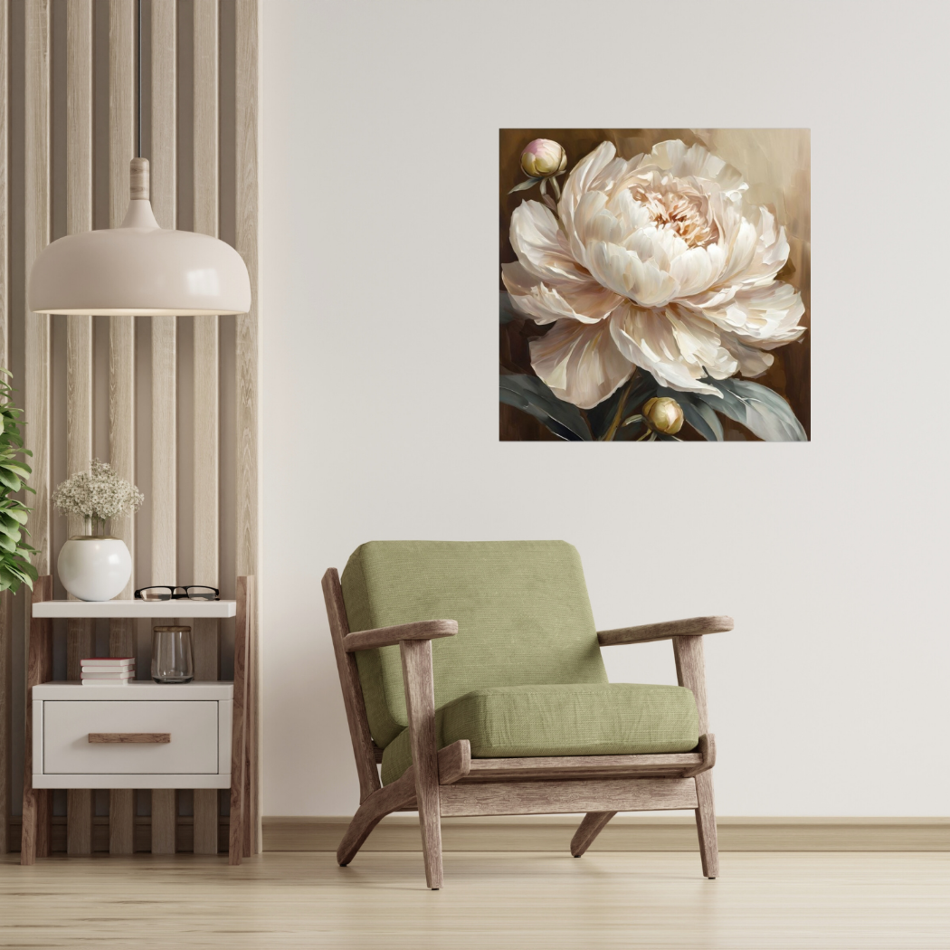 Obraz na płótnie CANVAS Piwonia malowana beżowa 60x60 cm wysoka jakość