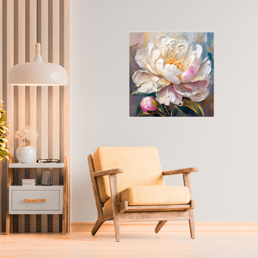 Obraz na płótnie CANVAS Obraz Piwonia malowana 60x60 cm wysoka jakość