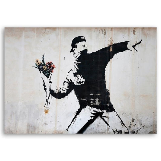 Obraz na płótnie CANVAS Banksy Chuligan rzucający bukietem kwiatów 70x100cm