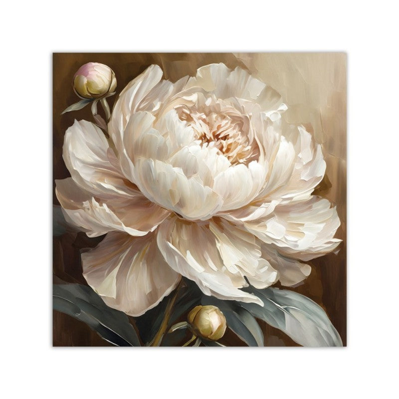 Obraz na płótnie CANVAS Piwonia malowana beżowa 60x60 cm wysoka jakość